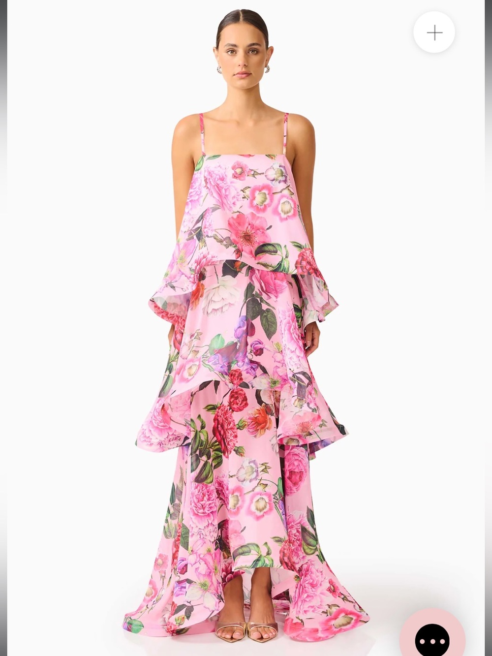 elliatt armani pink floral print tiered ruffle flared maxi gown dress size XL - Picture 12 of 12